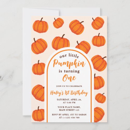 Our Little Pumpkin 1st Orange Birthday Invitation