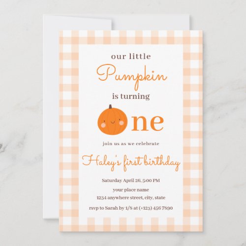 Our Little Pumpkin 1st Orange Fall First Birthday Invitation