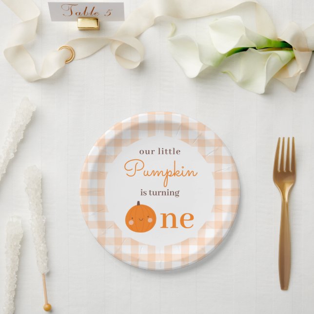 Our Little Pumpkin 1st Orange Fall First Birthday Paper Plates (Wedding)