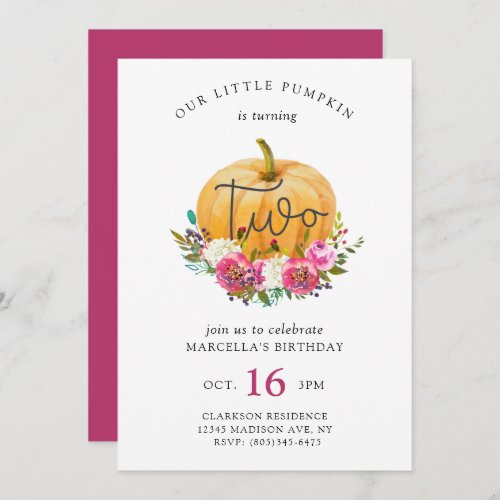 Our Little Pumpkin 2nd Birthday Invitation