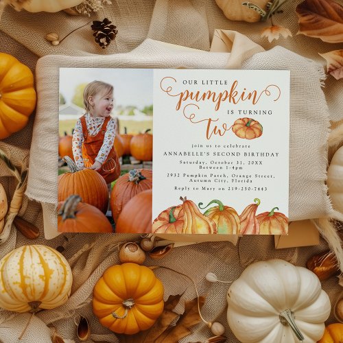 Our Little Pumpkin 2nd Birthday Party Invitation