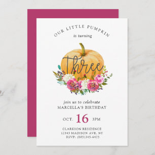 Our Little Pumpkin 3rd Birthday Invitation