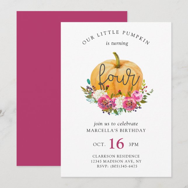 Our Little Pumpkin 4th Birthday Invitation (Front/Back)