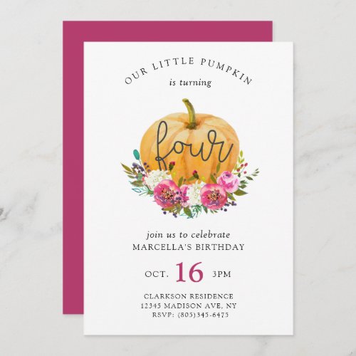 Our Little Pumpkin 4th Birthday Invitation