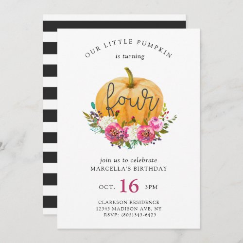 Our Little Pumpkin 4th Birthday Invitation