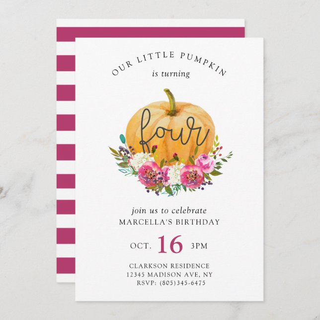 Our Little Pumpkin 4th Birthday Invitation (Front/Back)