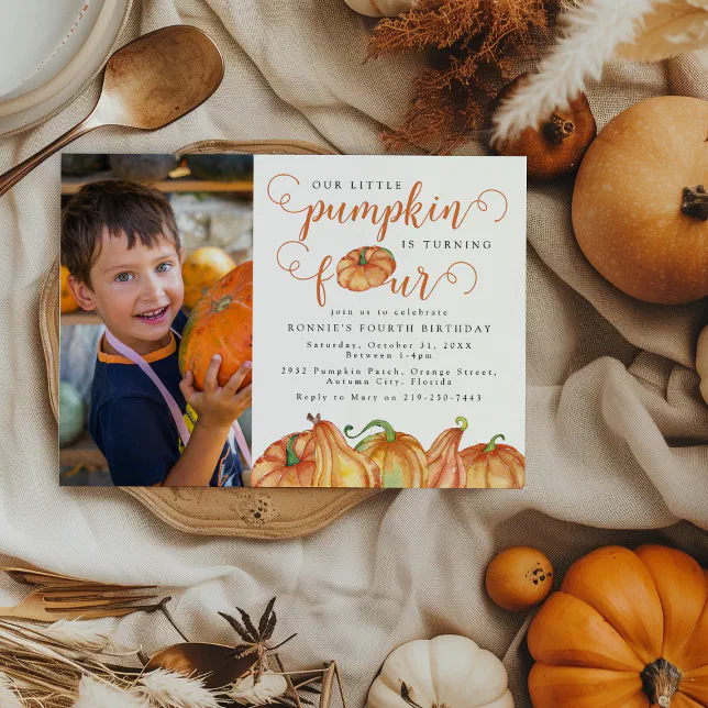 Our Little Pumpkin 4th Birthday Party Invitation | Zazzle