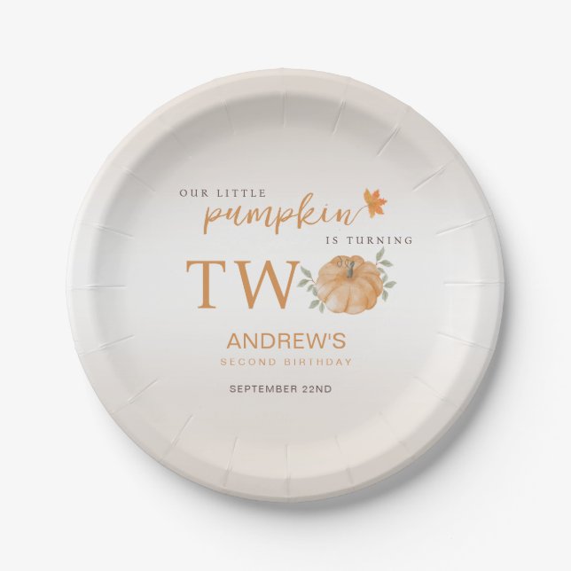 Our Little Pumpkin Autumn Fall 2nd Birthday Paper Plates (Front)