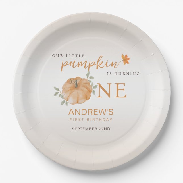 Our Little Pumpkin Autumn Fall First 1st Birthday Paper Plates (Front)