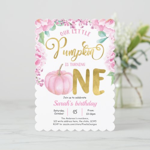 Our Little Pumpkin Autumn Fall Girl 1st birthday Invitation