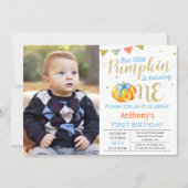 Our Little Pumpkin Baby Boy 1st Birthday Photo Invitation (Front)