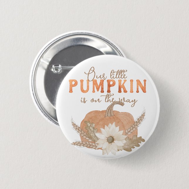 Our Little Pumpkin Baby Shower Announcement Button (Front & Back)
