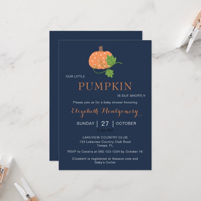 Our Little Pumpkin Baby Shower Invitation (Front/Back In Situ)