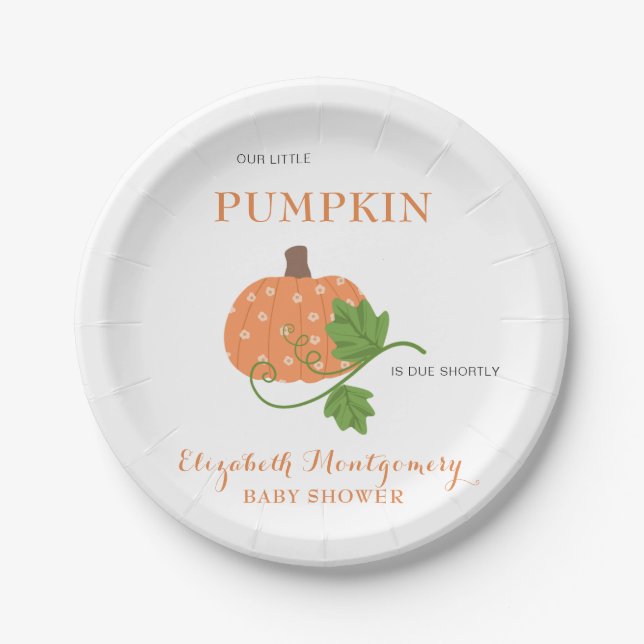 Our Little Pumpkin Baby Shower Invitation Paper Plates (Front)