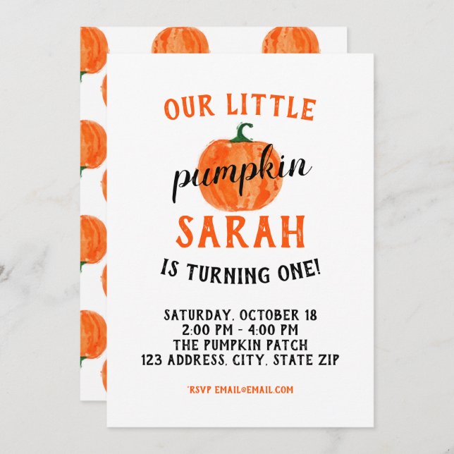 Our Little Pumpkin Birthday Invitation (Front/Back)