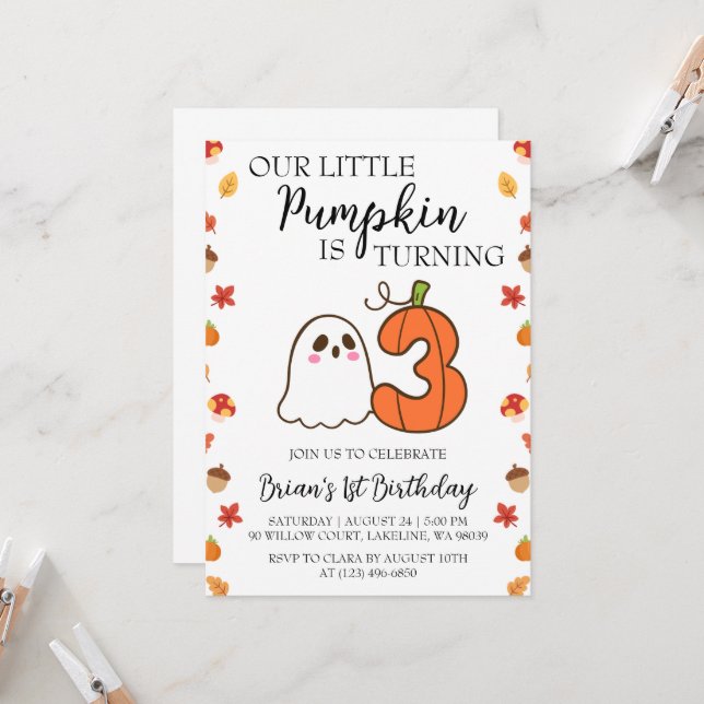 our little pumpkin birthday invitations (Front/Back In Situ)