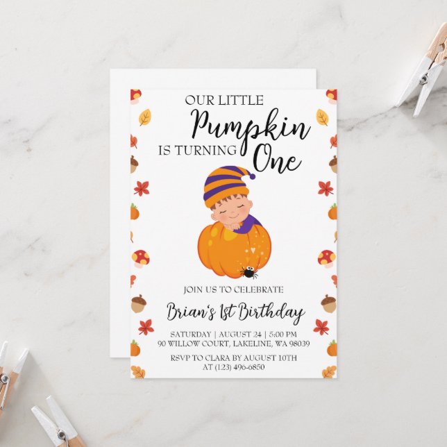 our little pumpkin birthday invitations (Front/Back In Situ)