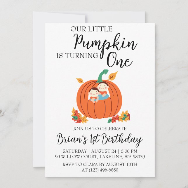 our little pumpkin birthday invitations (Front)