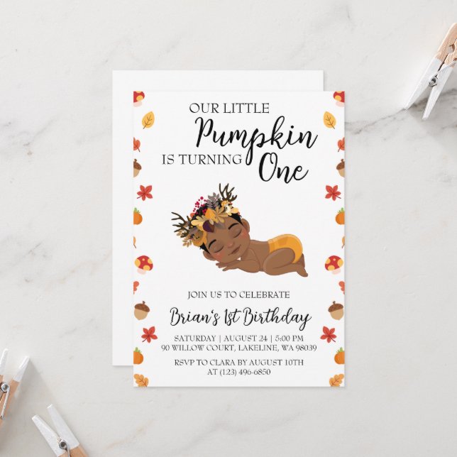 our little pumpkin birthday invitations (Front/Back In Situ)