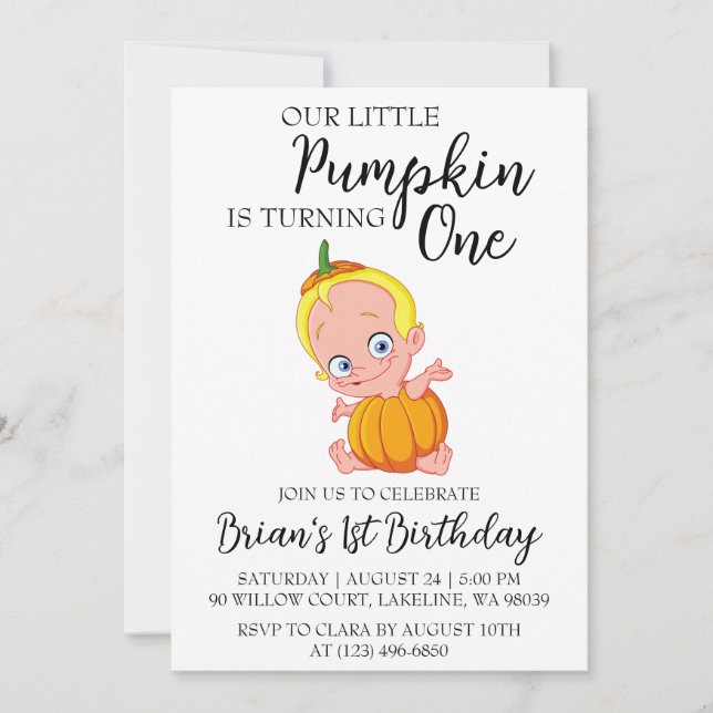 our little pumpkin birthday invitations (Front)