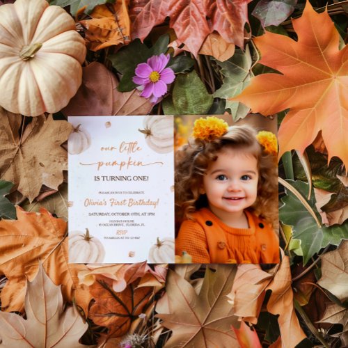 Our Little Pumpkin Birthday Photo Invitation