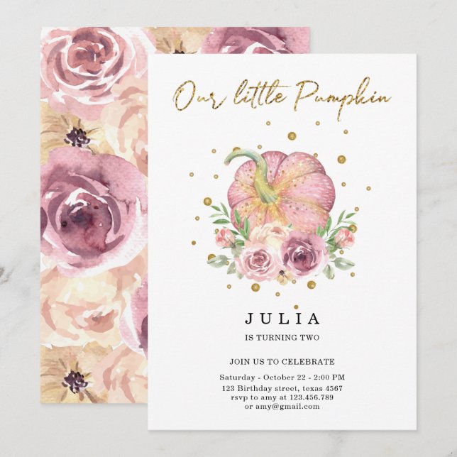 Our Little Pumpkin Birthday Pink Invitation (Front/Back)