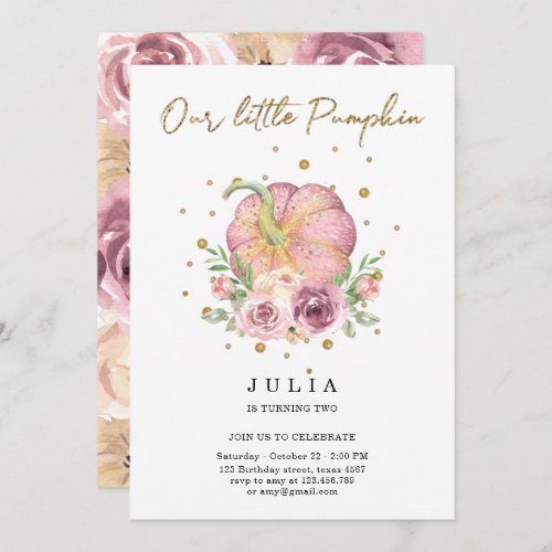 Our Little Pumpkin Birthday Pink Invitation