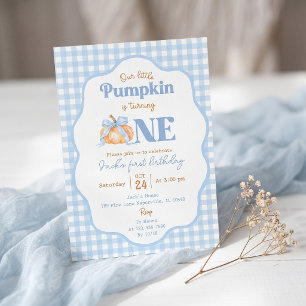 Our Little Pumpkin Blue 1st Birthday Invitation