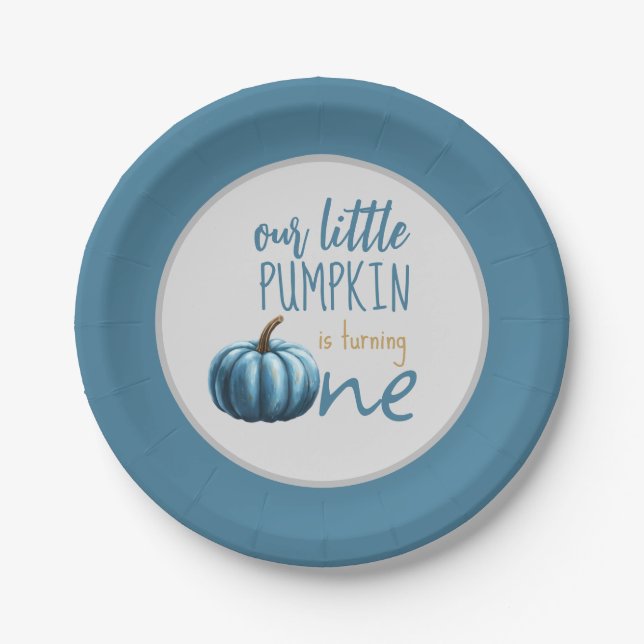 Our Little Pumpkin Blue 1st Birthday  Paper Plates (Front)