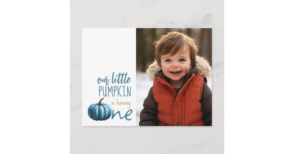 Our Little Pumpkin Blue 1st Birthday Postcard | Zazzle