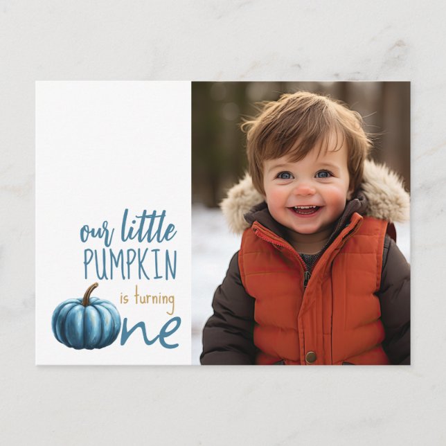 Our Little Pumpkin Blue 1st Birthday  Postcard (Front)