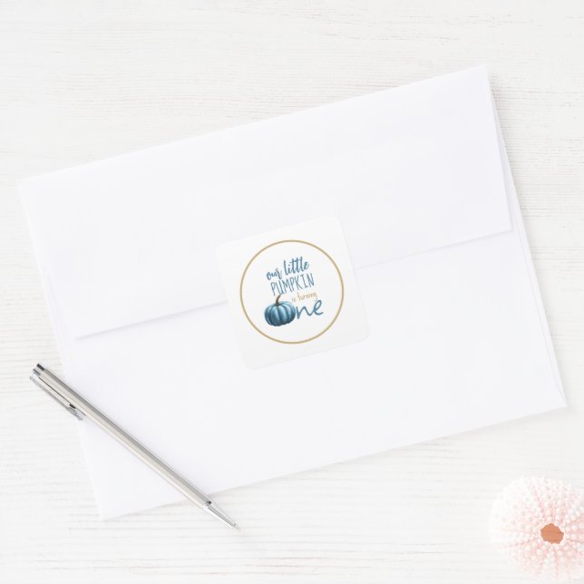 Our Little Pumpkin Blue 1st Birthday  Square Sticker (Envelope)