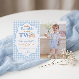 Our Little Pumpkin Blue 2nd Birthday Invitation