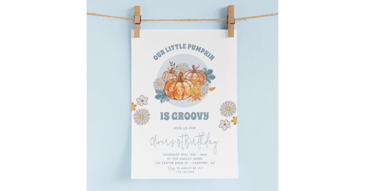 Our Little Pumpkin Blue Daisy 1st Birthday Invitation | Zazzle