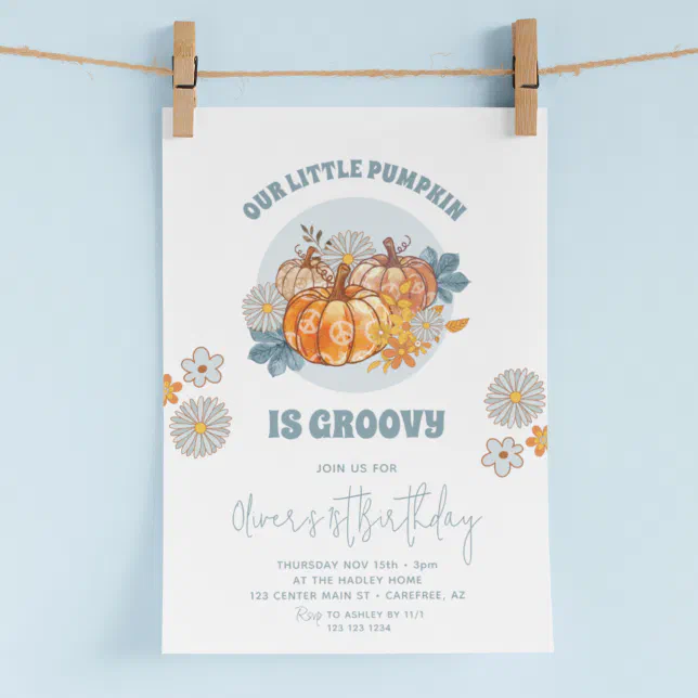 Our Little Pumpkin Blue Daisy 1st Birthday Invitation | Zazzle
