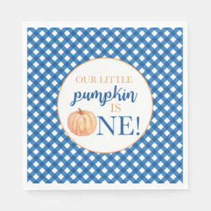 Our Little Pumpkin blue plaid first birthday Napki Napkins