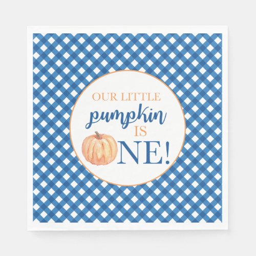 Our Little Pumpkin blue plaid first birthday Napki Napkins