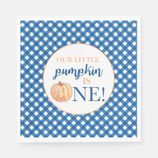 Our Little Pumpkin blue plaid first birthday Napki Napkins (Front)