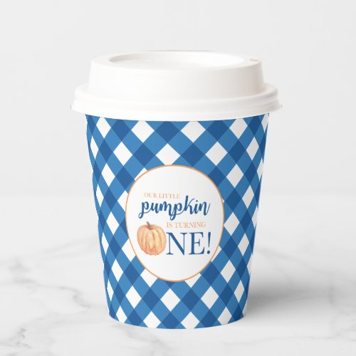 Our Little Pumpkin blue plaid first birthday Paper Paper Cups