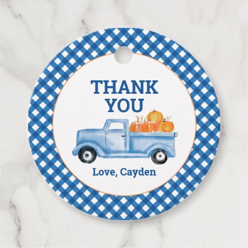 Our Little Pumpkin blue truck first birthday Favor Favor Tags