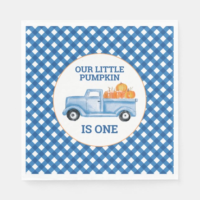 Our Little Pumpkin blue truck first birthday Napkins (Front)