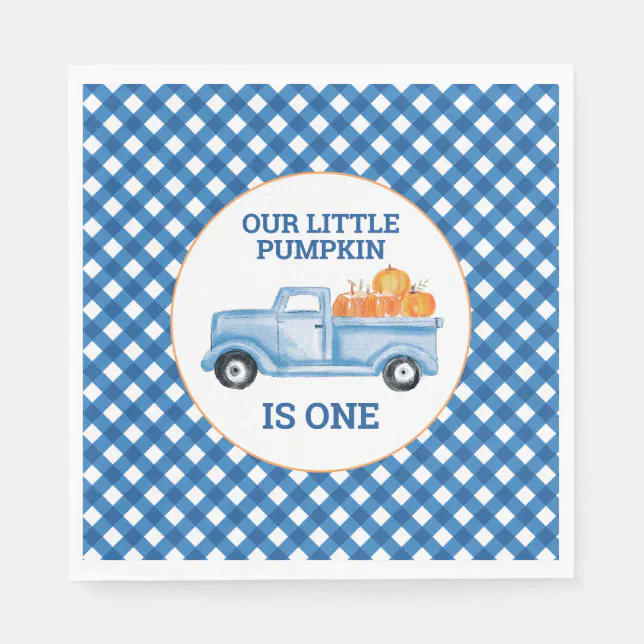 Our Little Pumpkin blue truck first birthday Napkins | Zazzle