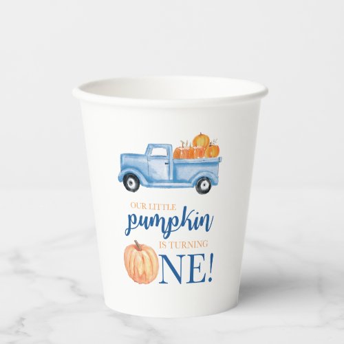 Our Little Pumpkin blue truck first birthday Paper Cups