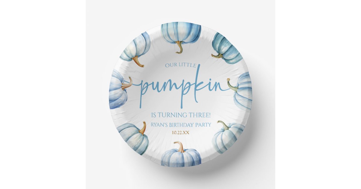 Our Little Pumpkin Blue White Fall Birthday Party Paper Bowls | Zazzle