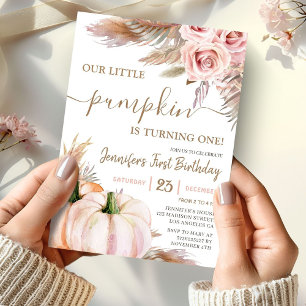 Our Little Pumpkin   Boho Fall Girl 1st Birthday Invitation