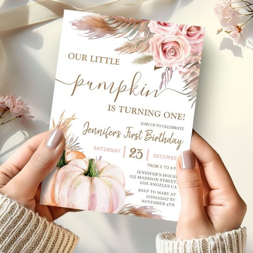 Our Little Pumpkin  Boho Fall Girl 1st Birthday Invitation
