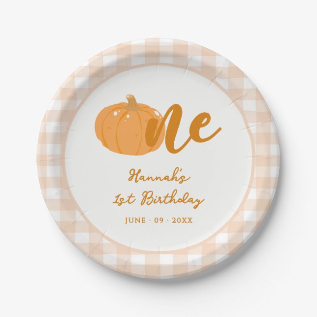 Our Little Pumpkin Boho Orange 1st Birthday  Paper Plates (Front)