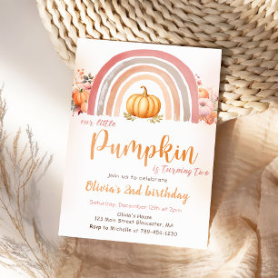 Our Little Pumpkin Boho Rainbow Fall 2nd Birthday Invitation