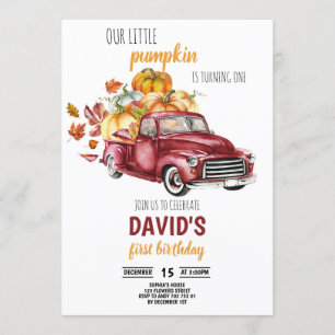 Our Little Pumpkin Boy 1st Birthday Fall Truck Invitation