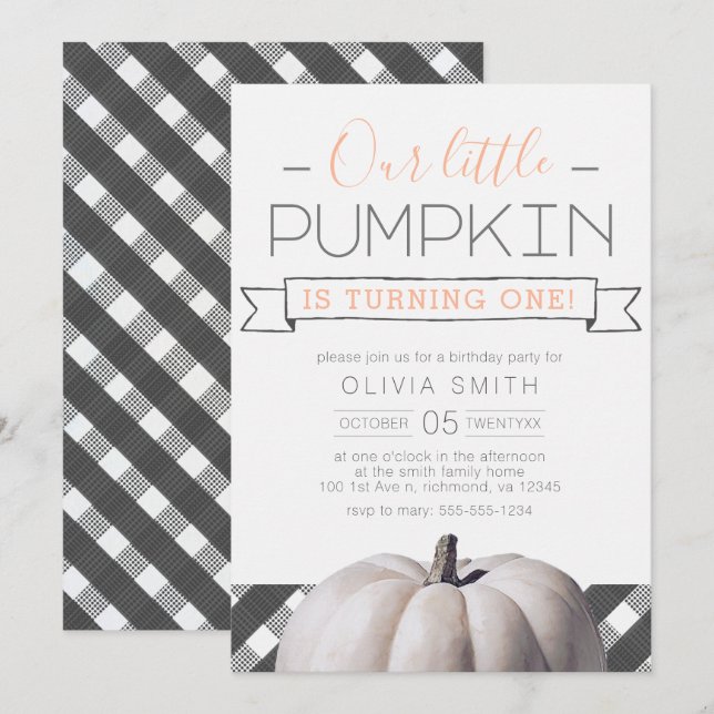 Our Little Pumpkin Buffalo Plaid Fall 1st Birthday Invitation (Front/Back)